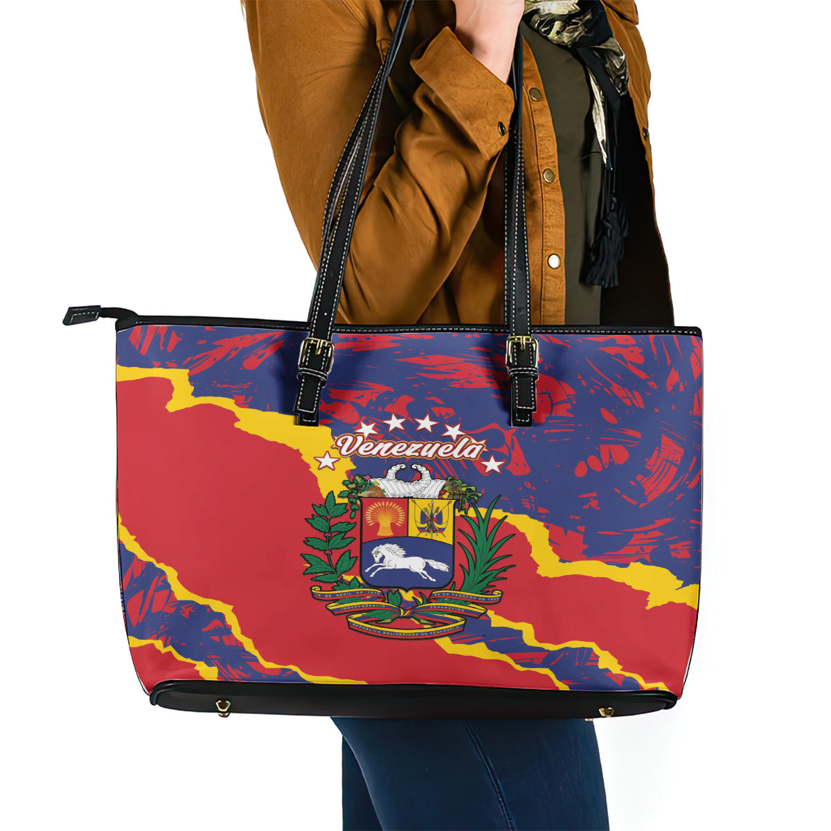 Venezuela Independence Day Leather Tote Bag Feliz Dia de la Independencia Grunge Style LT14