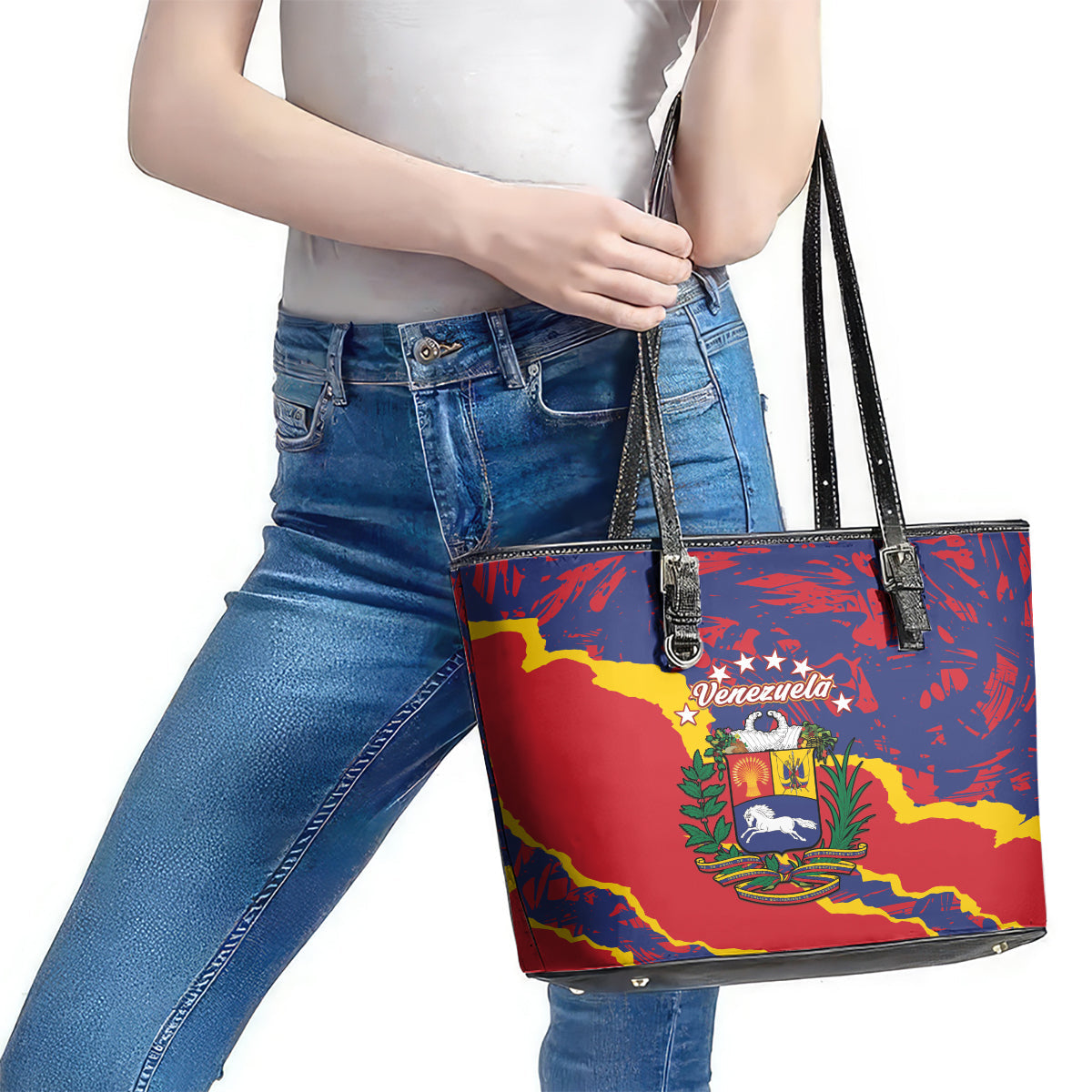 Venezuela Independence Day Leather Tote Bag Feliz Dia de la Independencia Grunge Style LT14