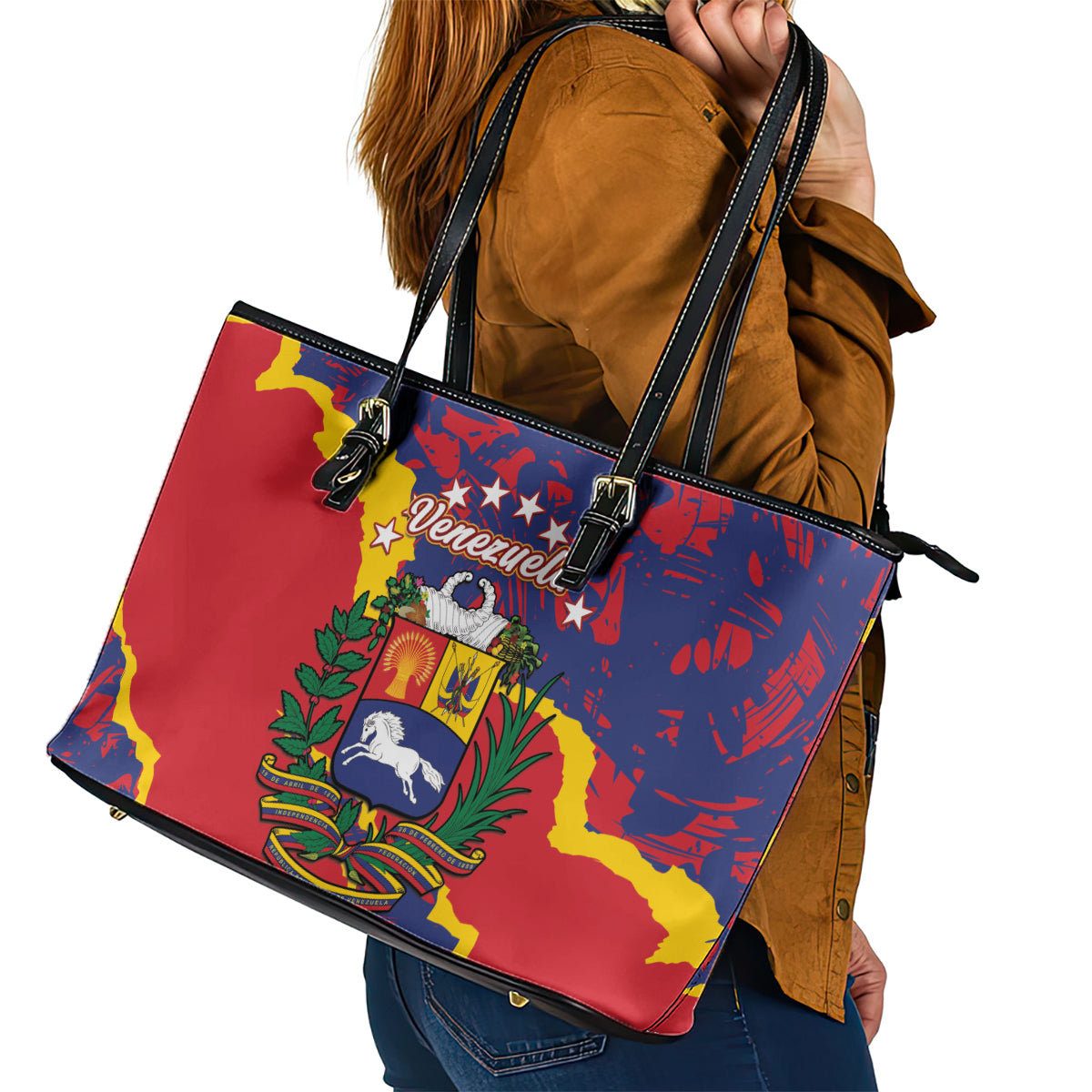 Venezuela Independence Day Leather Tote Bag Feliz Dia de la Independencia Grunge Style LT14