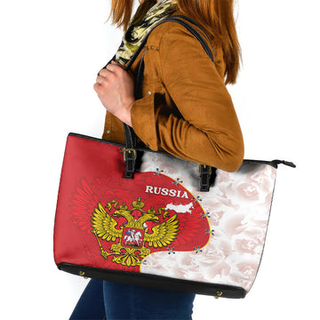 Russia Independence Day Leather Tote Bag Coat Of Arms With Map LT14