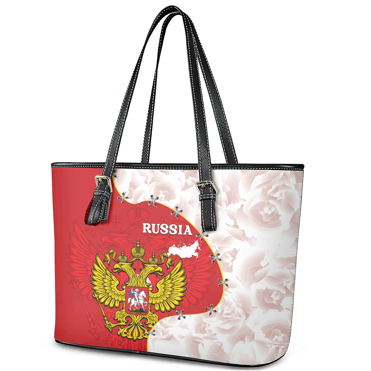 Russia Independence Day Leather Tote Bag Coat Of Arms With Map LT14