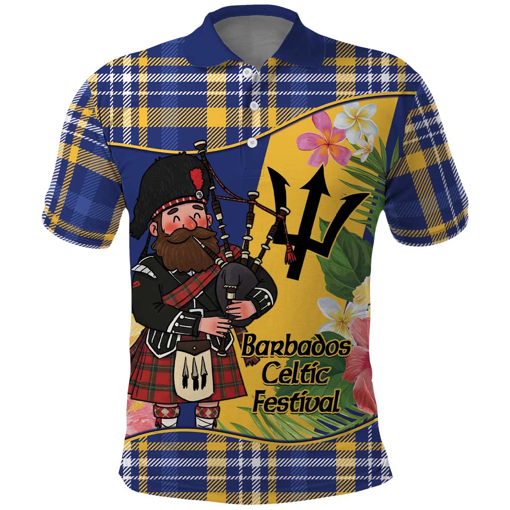 Barbados Celtic 2025 Festival Polo Shirt Scottish Man With Bagpipes LT14