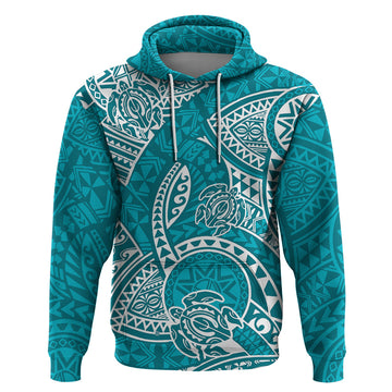 Polynesian Pride Hawaii Hoodie Hawaiian Tribal Honu Turquoise Version LT14