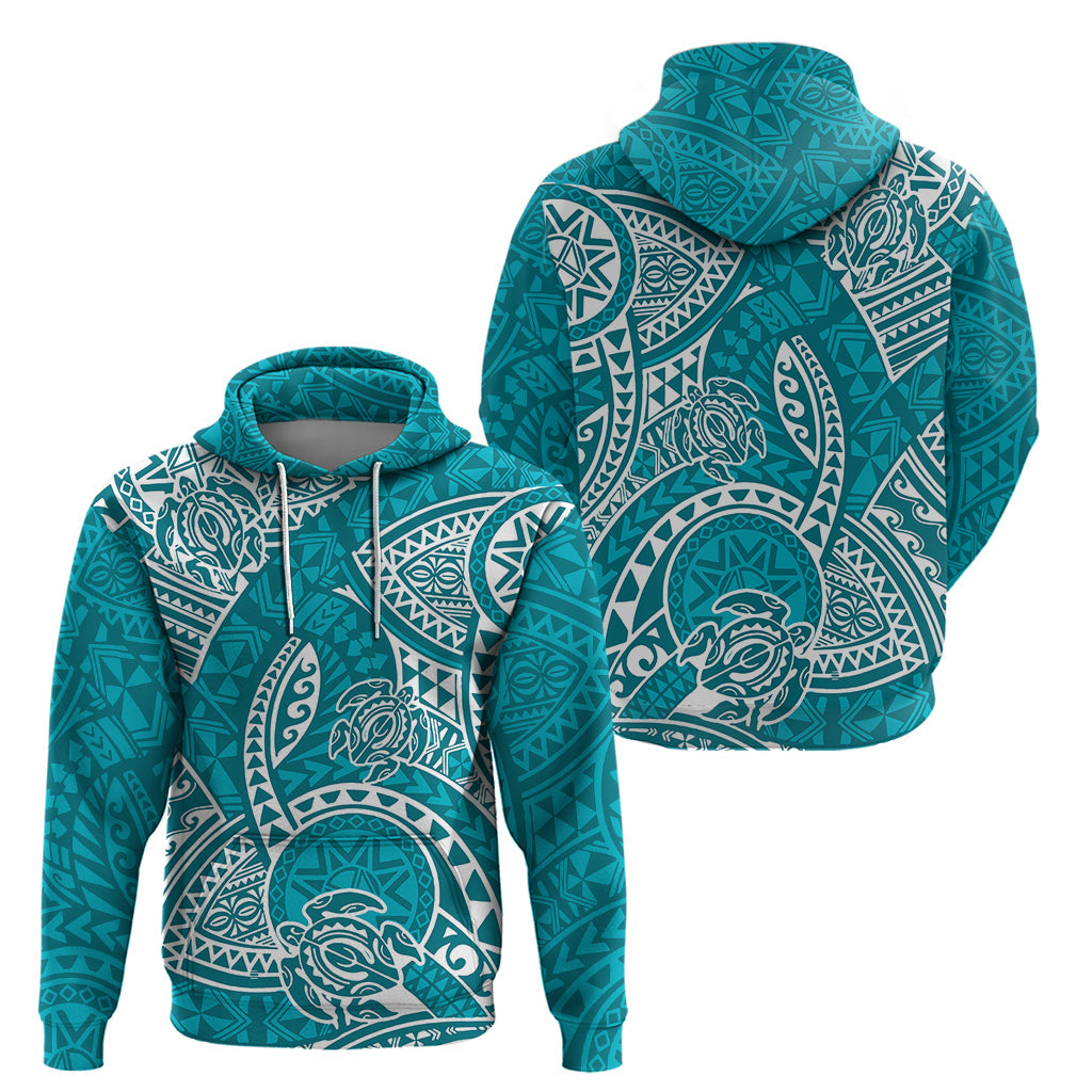Polynesian Pride Hawaii Hoodie Hawaiian Tribal Honu Turquoise Version LT14