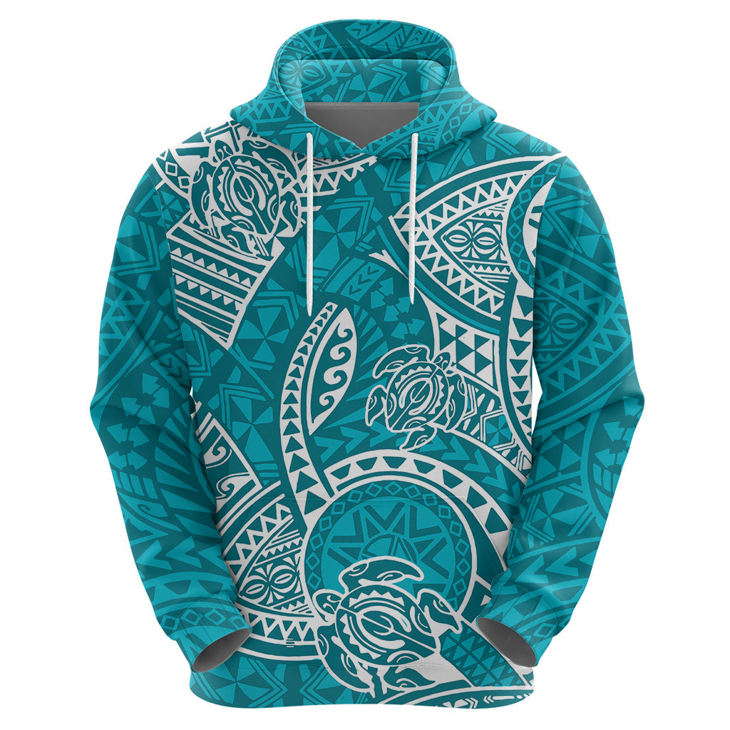 Polynesian Pride Hawaii Hoodie Hawaiian Tribal Honu Turquoise Version LT14