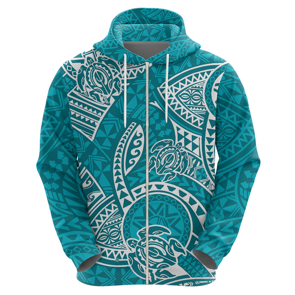 Polynesian Pride Hawaii Hoodie Hawaiian Tribal Honu Turquoise Version LT14