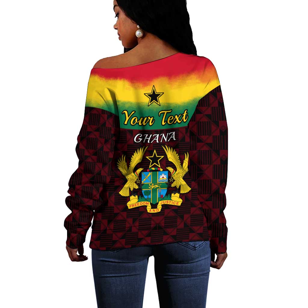 Personalised 1 July Ghana Republic Day Off Shoulder Sweater African Pattern Mix Flag Unique Style LT14