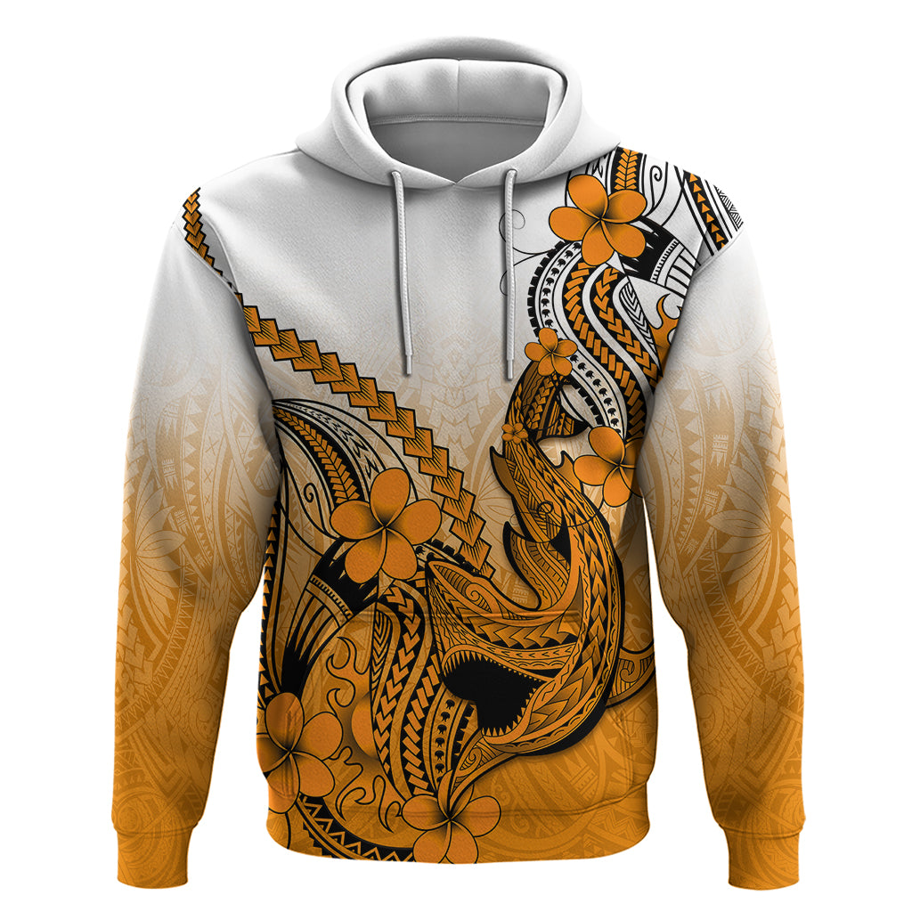 Hawaii Hoodie Polynesian Shark Tattoo With Plumeria Orange Gradient LT14