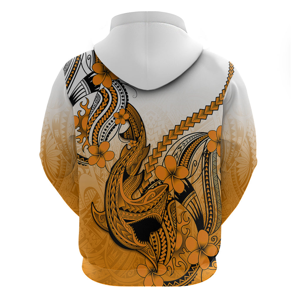 Hawaii Hoodie Polynesian Shark Tattoo With Plumeria Orange Gradient LT14