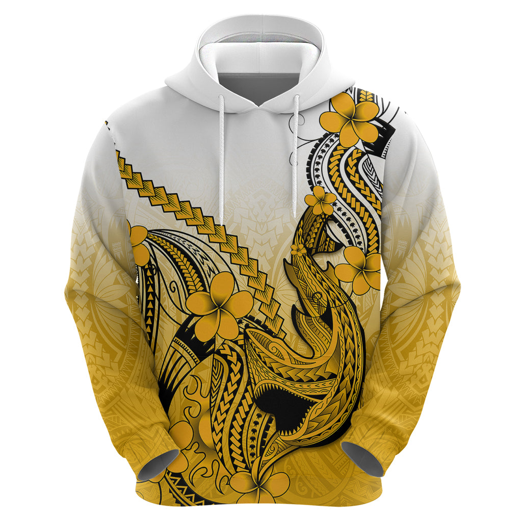 Hawaii Hoodie Polynesian Shark Tattoo With Plumeria Gold Gradient LT14