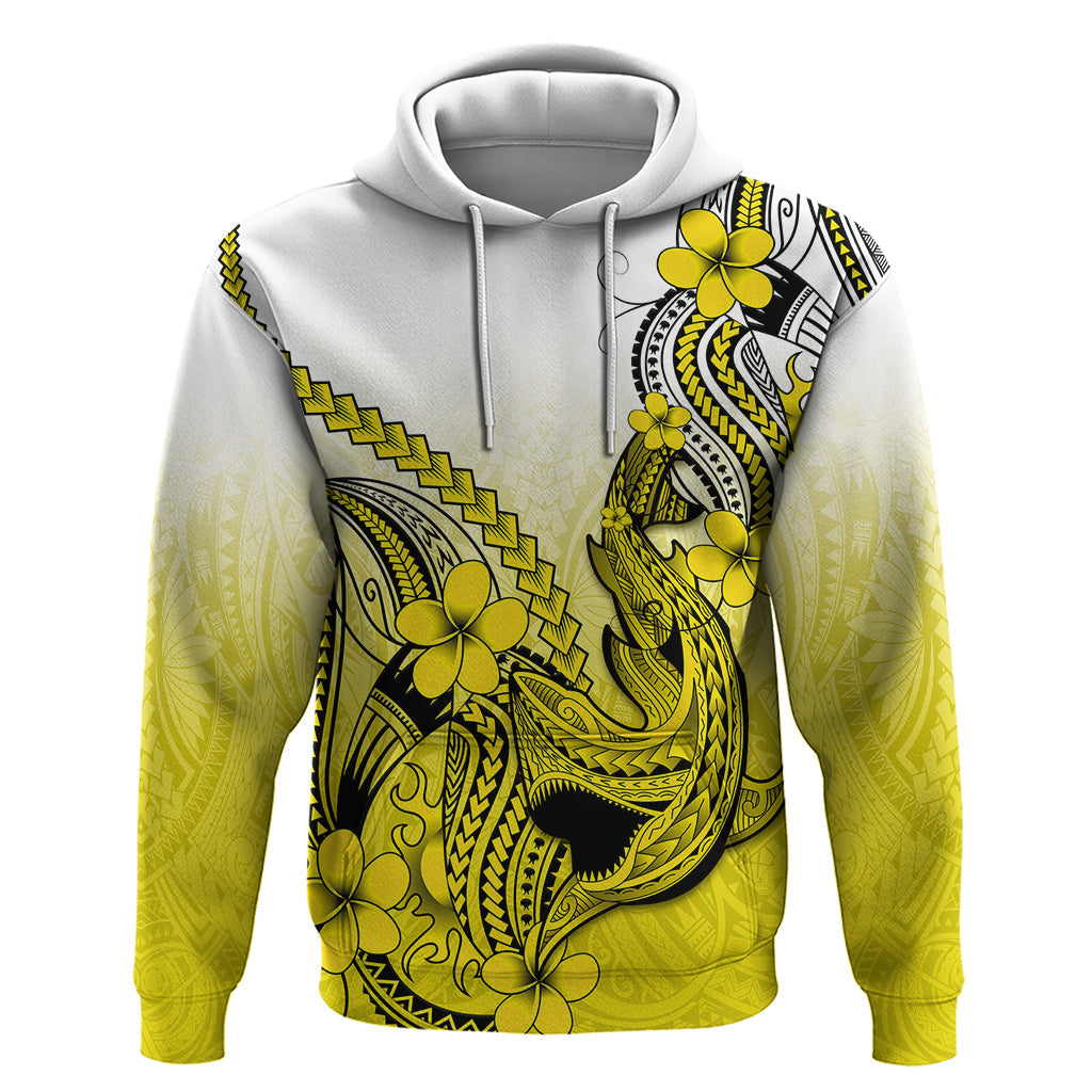Hawaii Hoodie Polynesian Shark Tattoo With Plumeria Yellow Gradient LT14