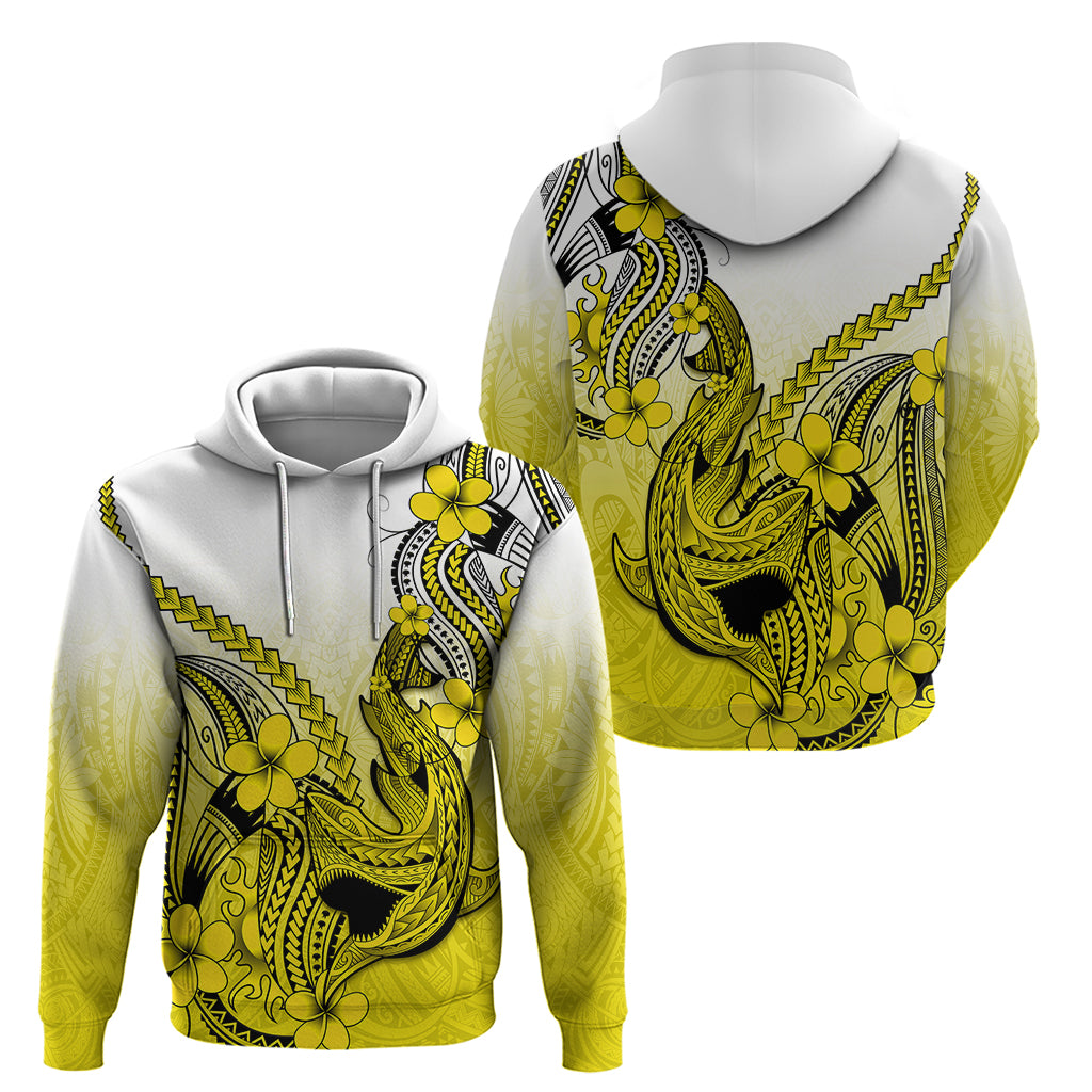 Hawaii Hoodie Polynesian Shark Tattoo With Plumeria Yellow Gradient LT14