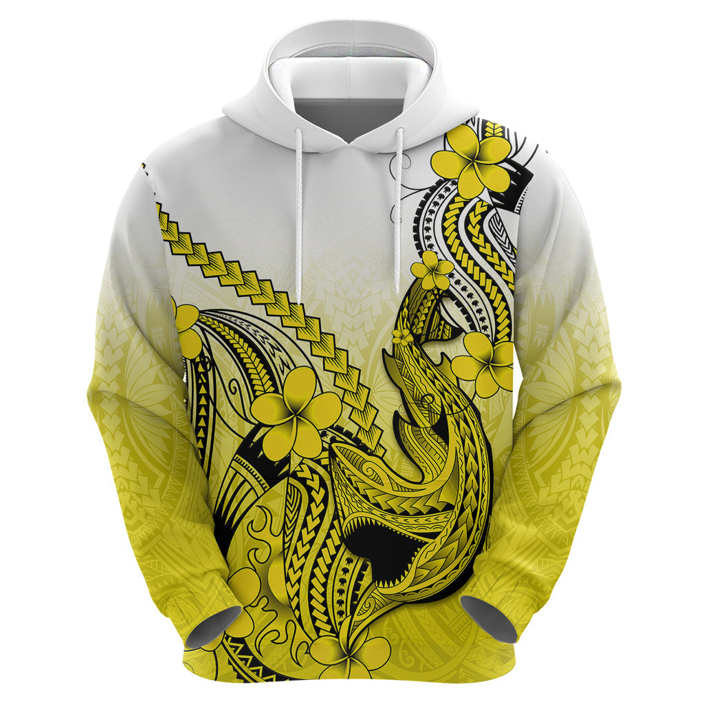 Hawaii Hoodie Polynesian Shark Tattoo With Plumeria Yellow Gradient LT14
