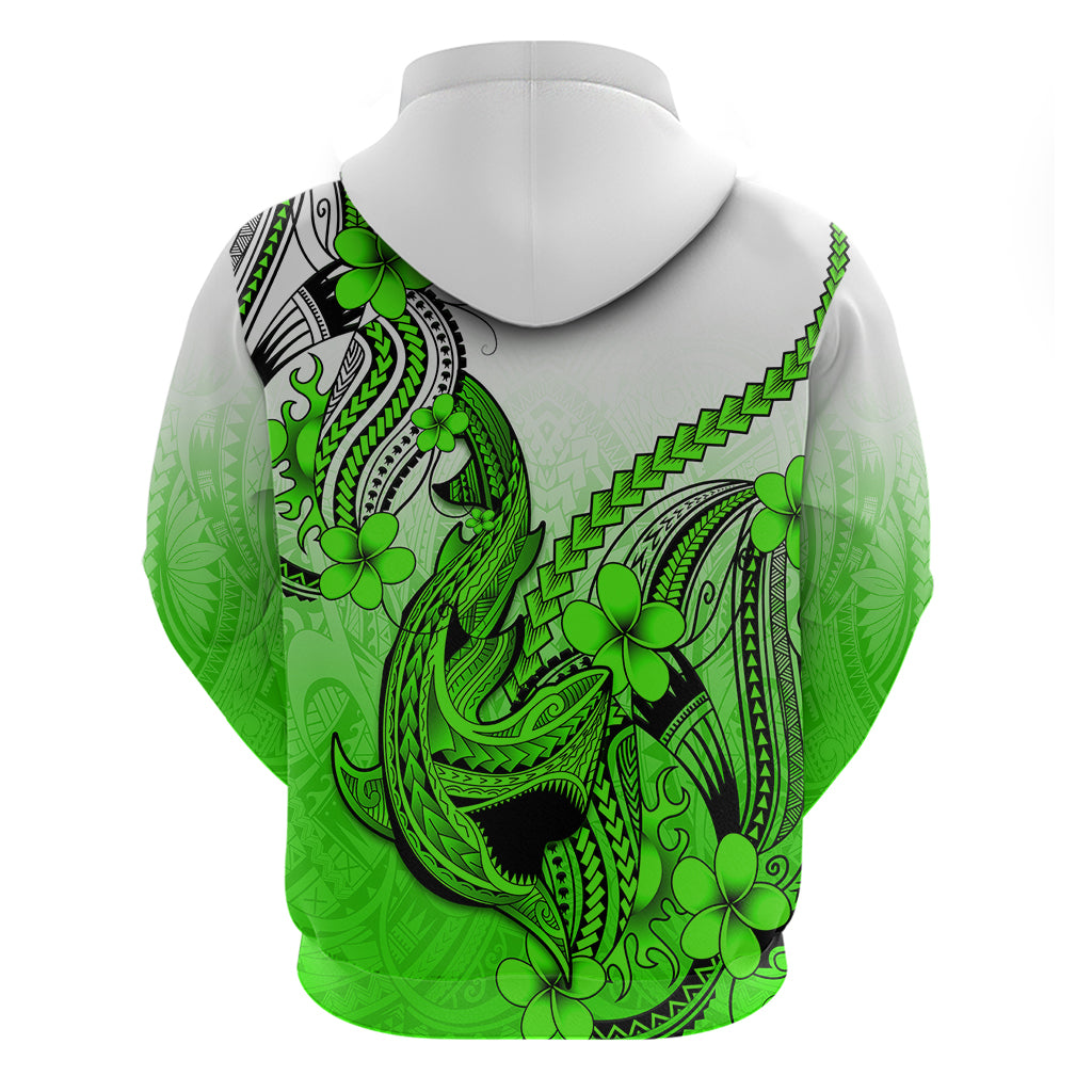 Hawaii Hoodie Polynesian Shark Tattoo With Plumeria Green Gradient LT14