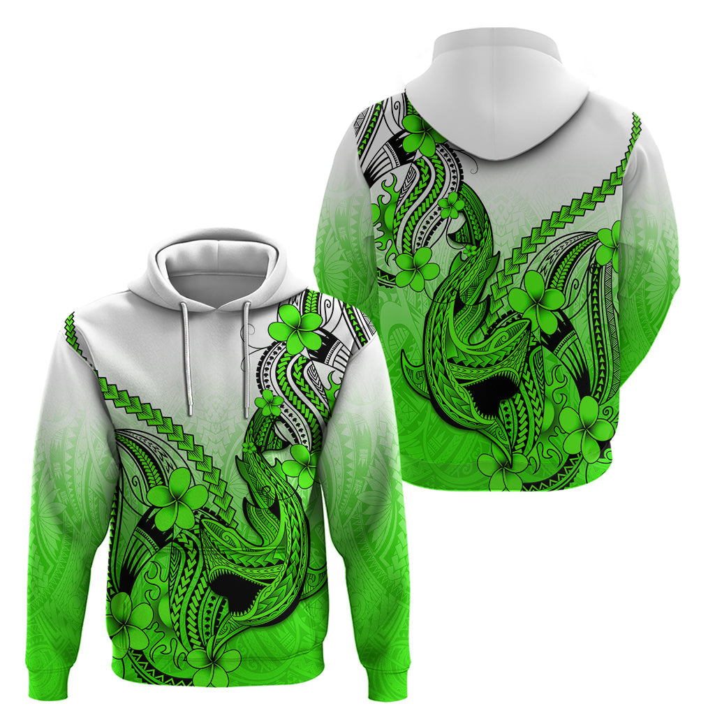 Hawaii Hoodie Polynesian Shark Tattoo With Plumeria Green Gradient LT14