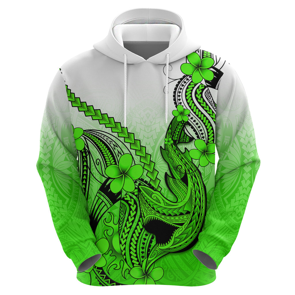 Hawaii Hoodie Polynesian Shark Tattoo With Plumeria Green Gradient LT14
