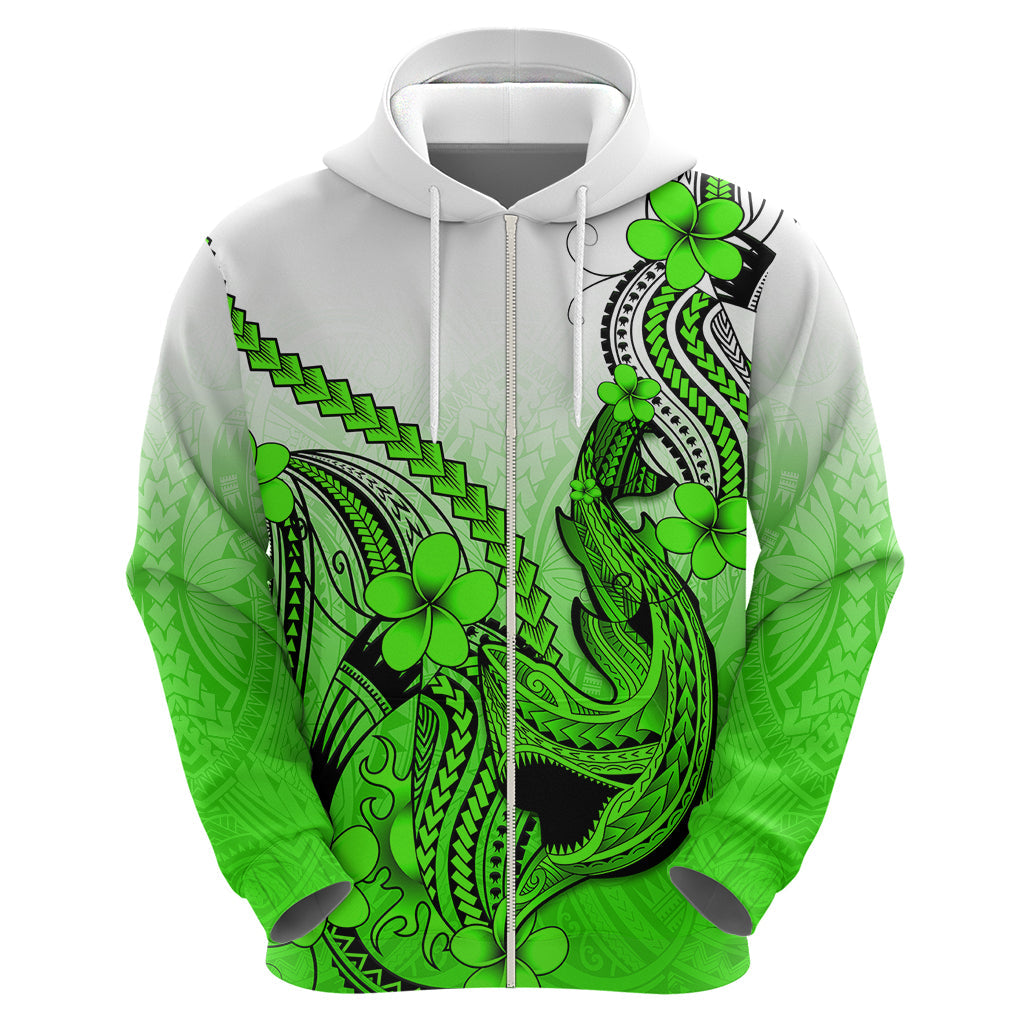 Hawaii Hoodie Polynesian Shark Tattoo With Plumeria Green Gradient LT14