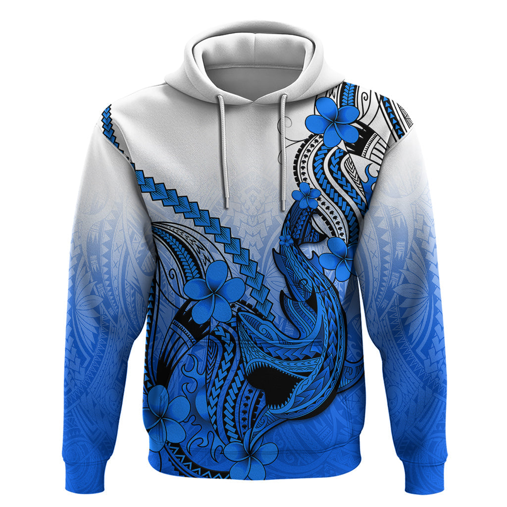 Hawaii Hoodie Polynesian Shark Tattoo With Plumeria Blue Gradient LT14