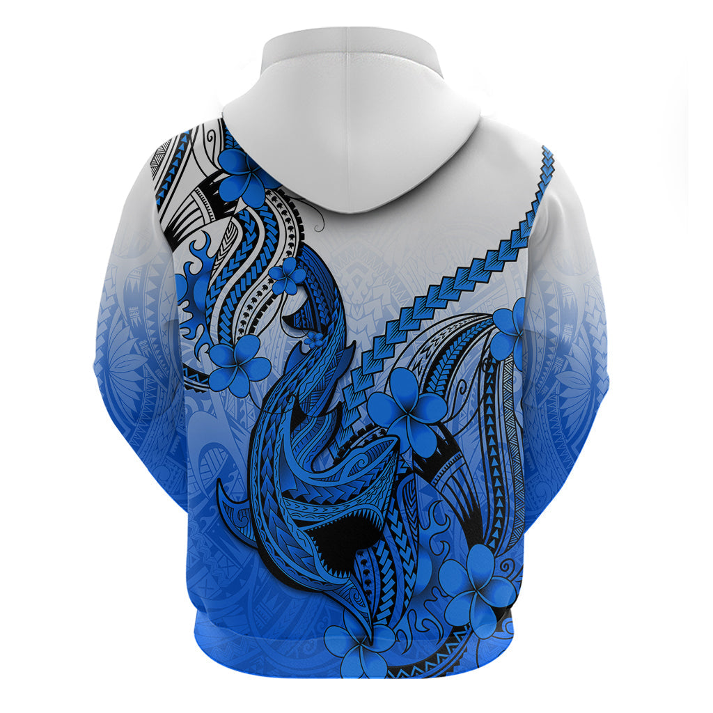 Hawaii Hoodie Polynesian Shark Tattoo With Plumeria Blue Gradient LT14
