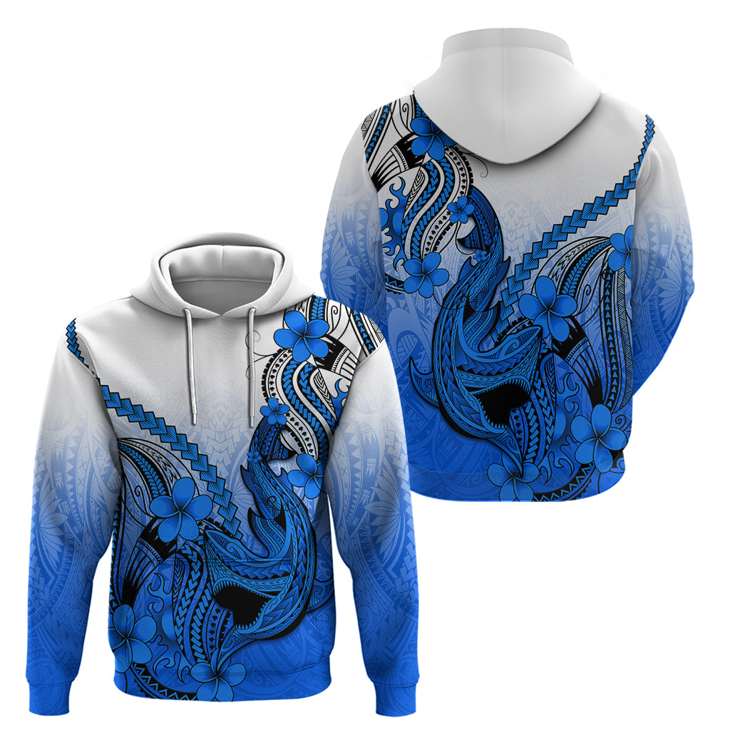 Hawaii Hoodie Polynesian Shark Tattoo With Plumeria Blue Gradient LT14
