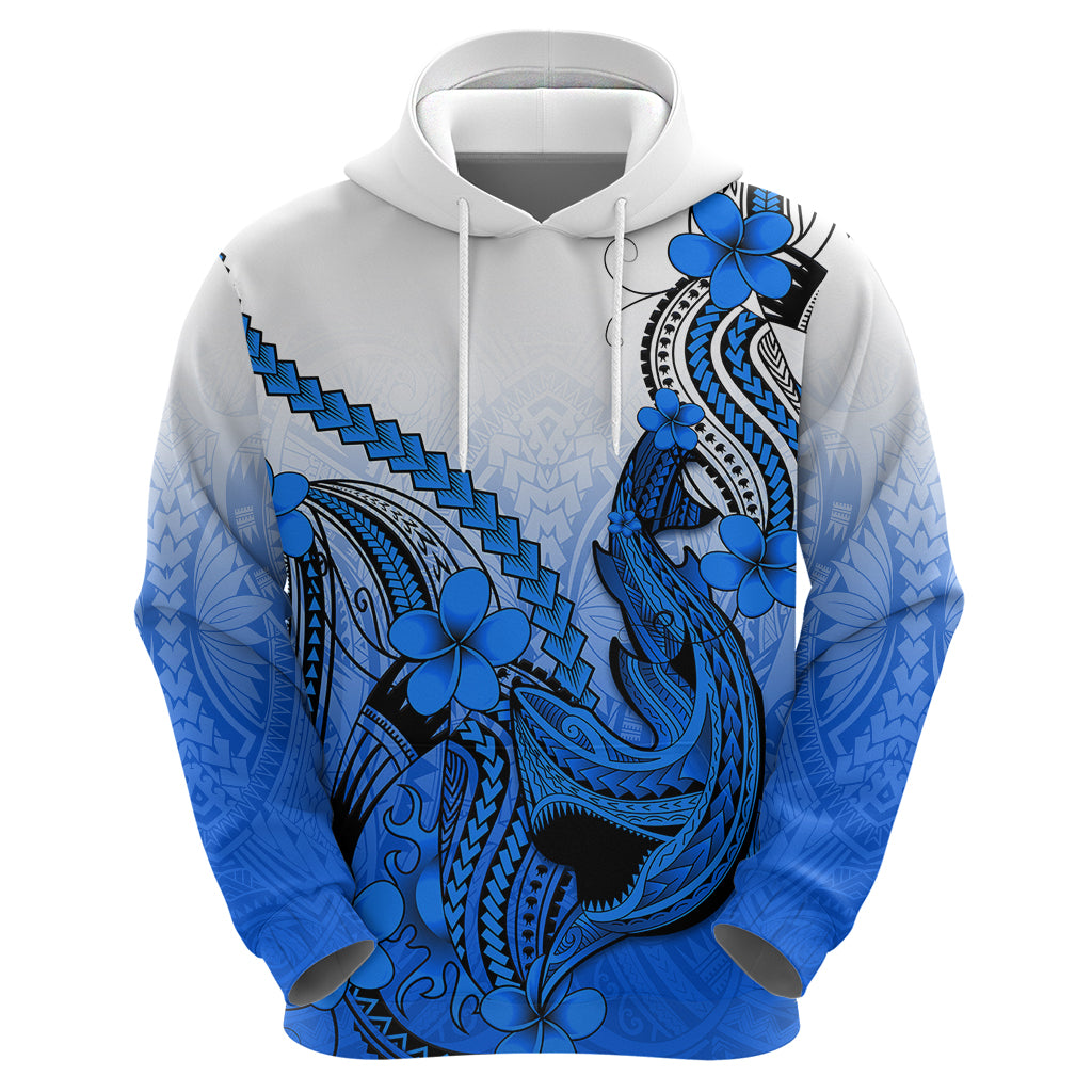 Hawaii Hoodie Polynesian Shark Tattoo With Plumeria Blue Gradient LT14