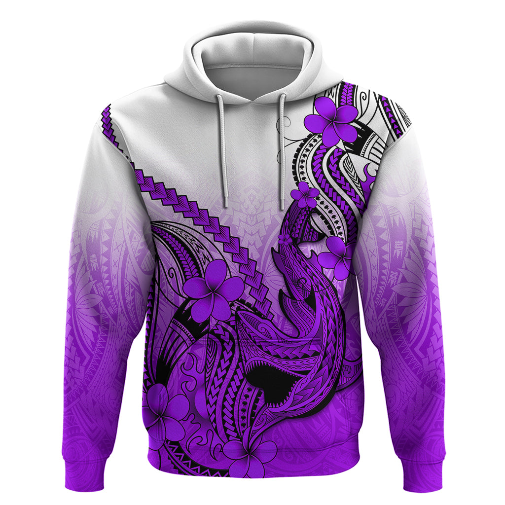 Hawaii Hoodie Polynesian Shark Tattoo With Plumeria Purple Gradient LT14