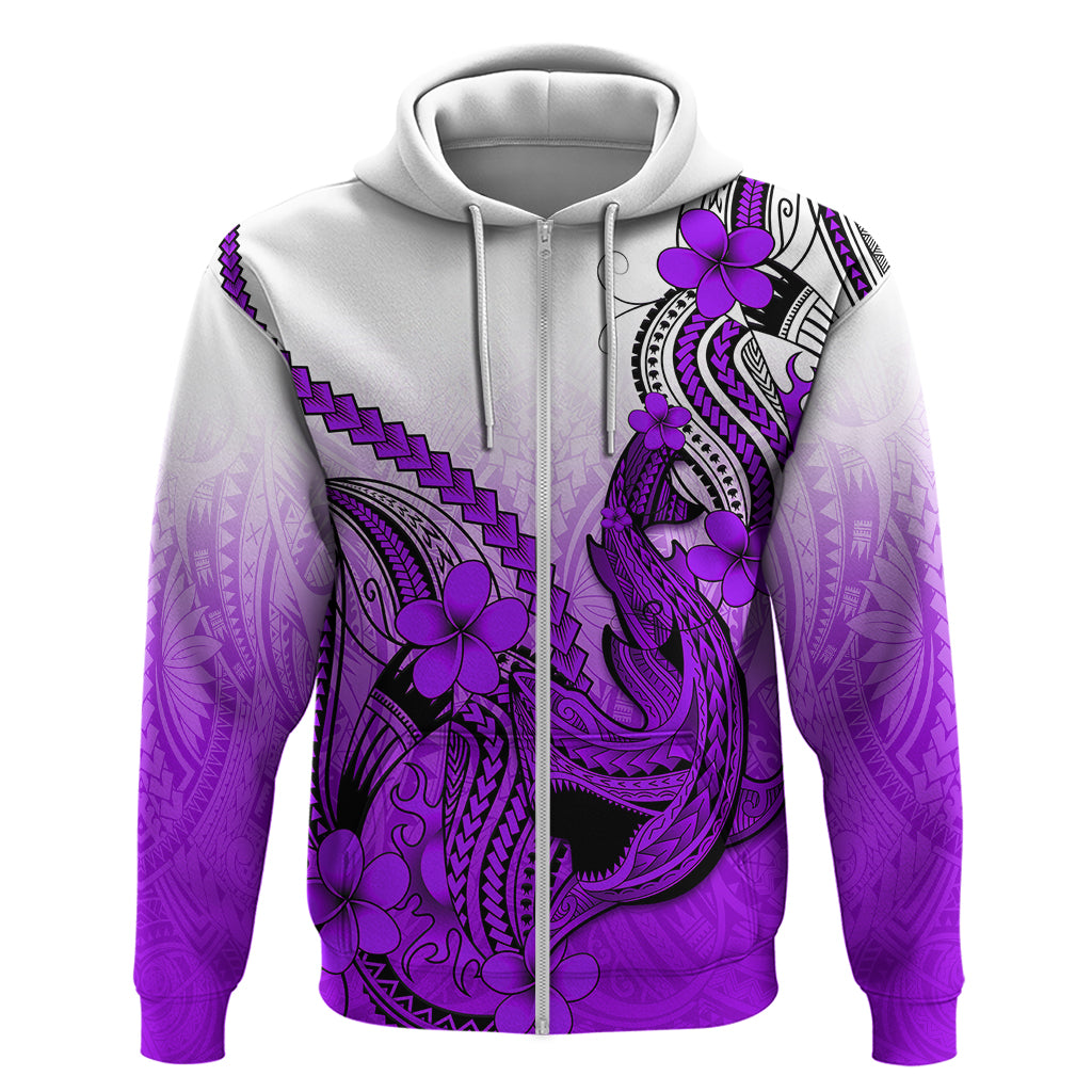 Hawaii Hoodie Polynesian Shark Tattoo With Plumeria Purple Gradient LT14