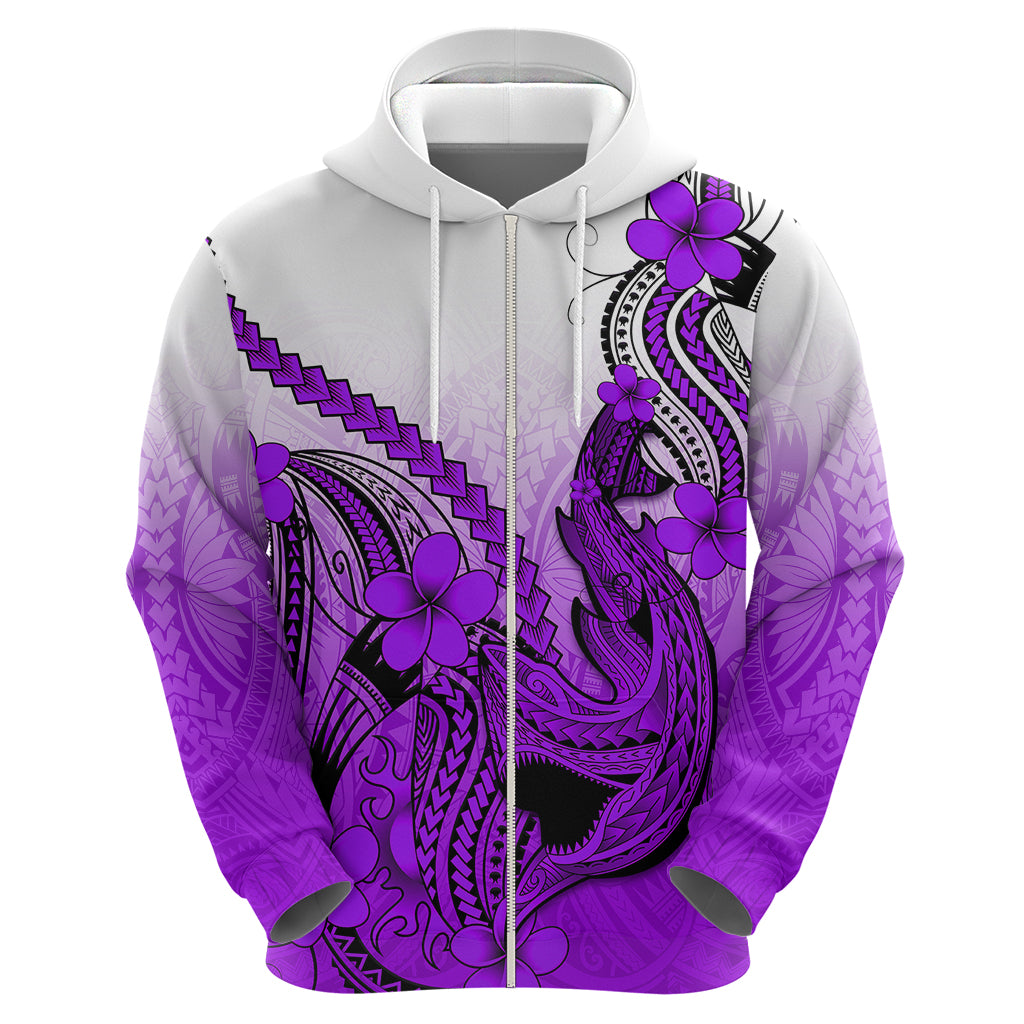 Hawaii Hoodie Polynesian Shark Tattoo With Plumeria Purple Gradient LT14
