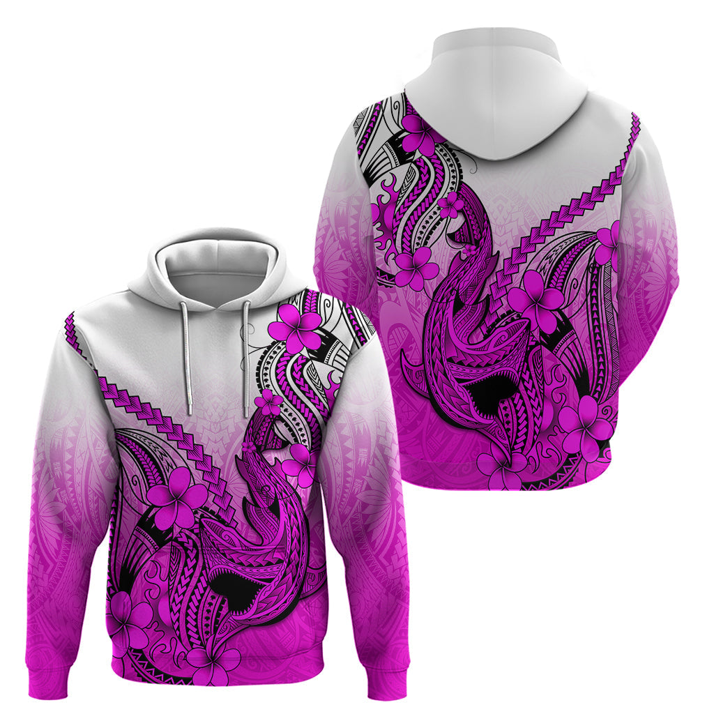 Hawaii Hoodie Polynesian Shark Tattoo With Plumeria Pink Gradient LT14
