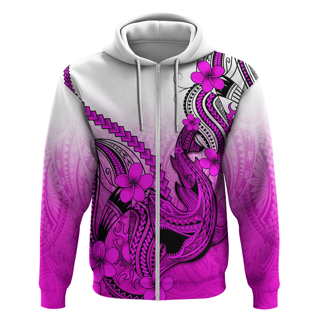 Hawaii Hoodie Polynesian Shark Tattoo With Plumeria Pink Gradient LT14