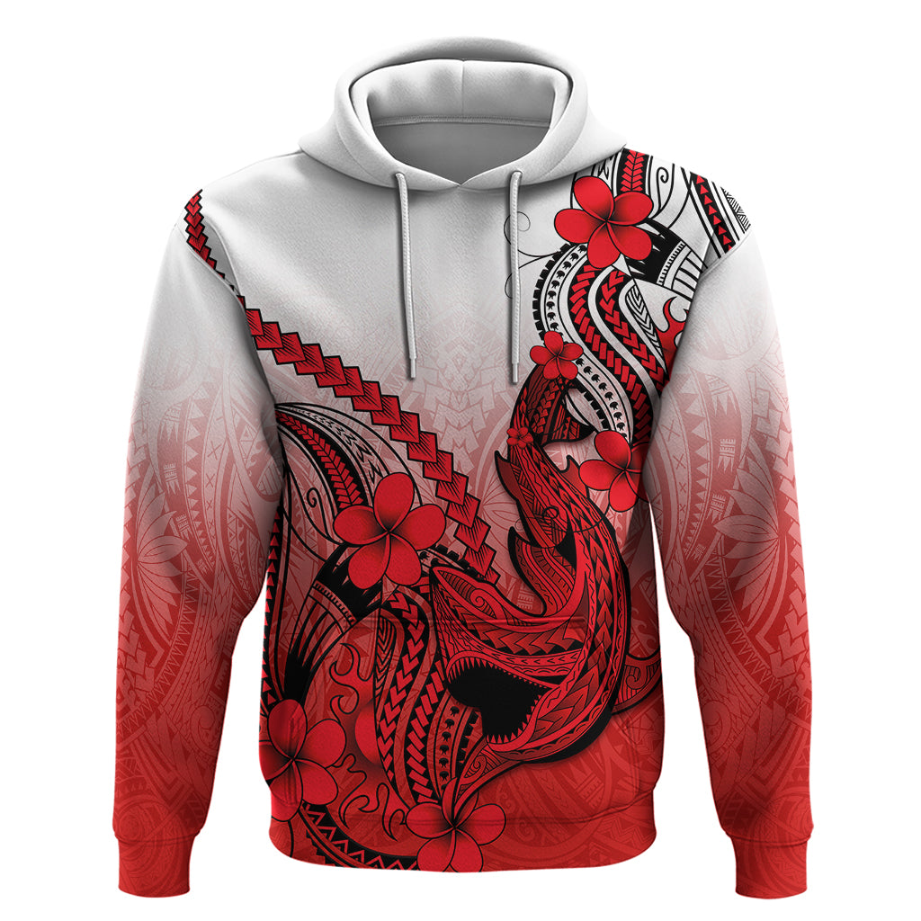 Hawaii Hoodie Polynesian Shark Tattoo With Plumeria Red Gradient LT14