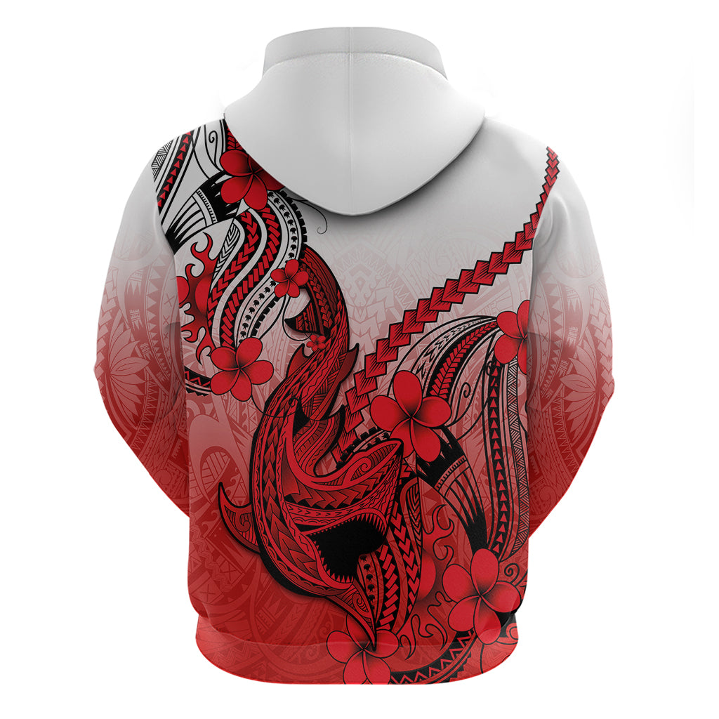 Hawaii Hoodie Polynesian Shark Tattoo With Plumeria Red Gradient LT14