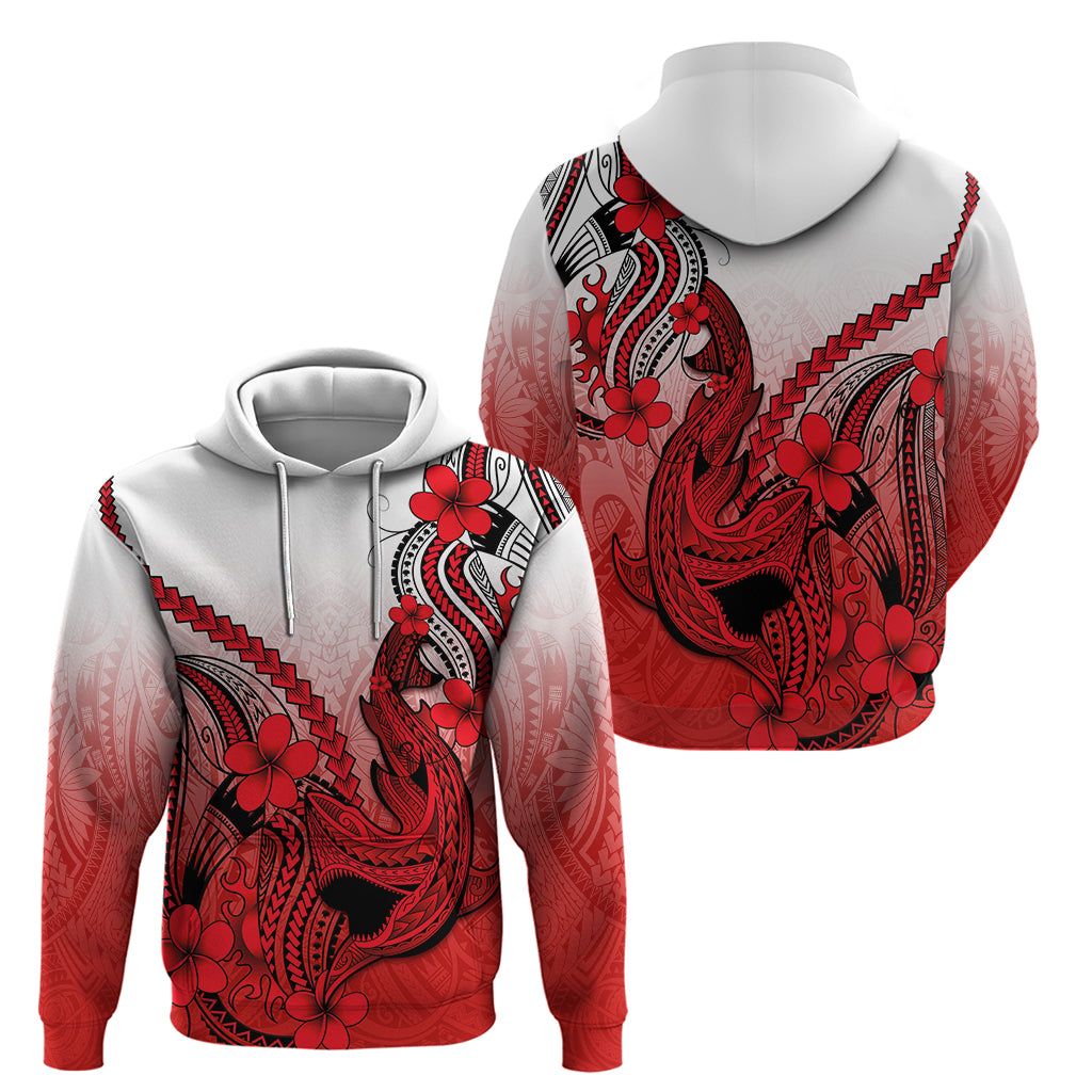 Hawaii Hoodie Polynesian Shark Tattoo With Plumeria Red Gradient LT14