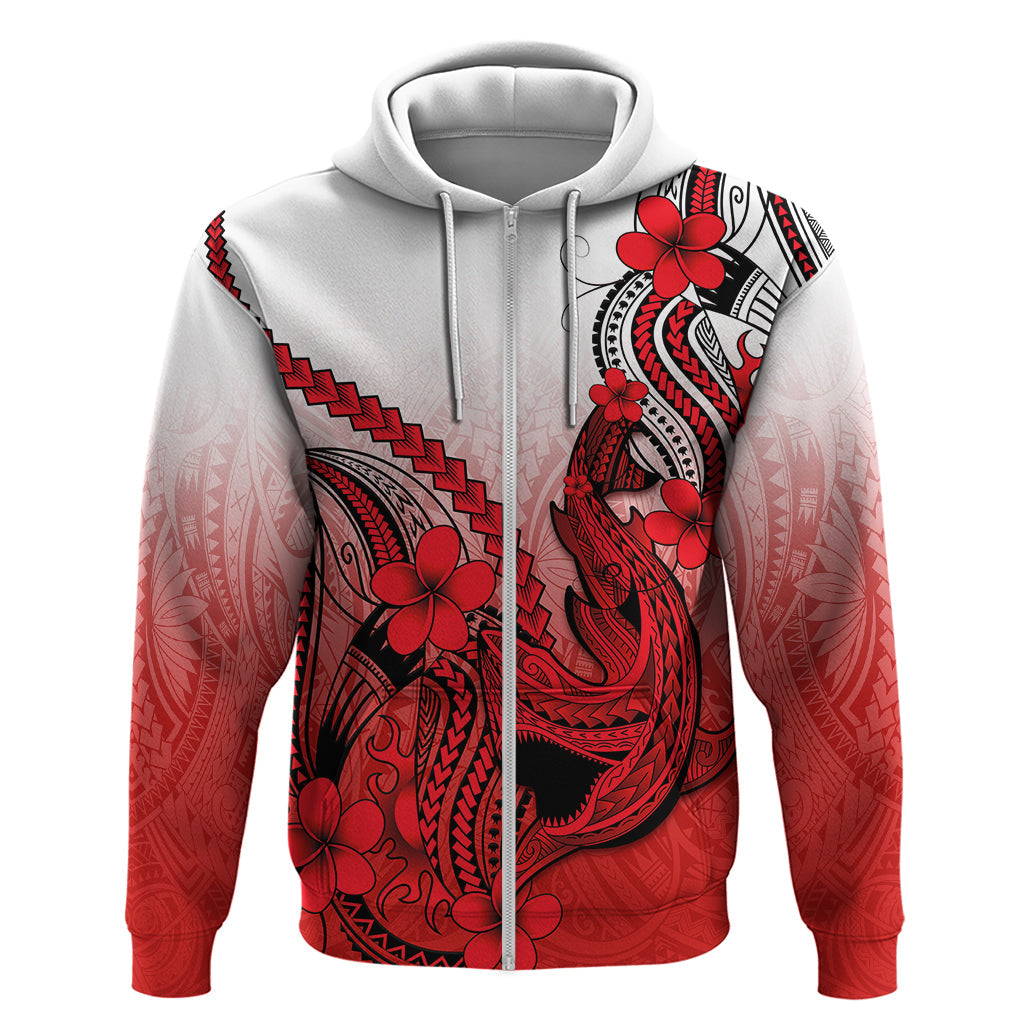 Hawaii Hoodie Polynesian Shark Tattoo With Plumeria Red Gradient LT14