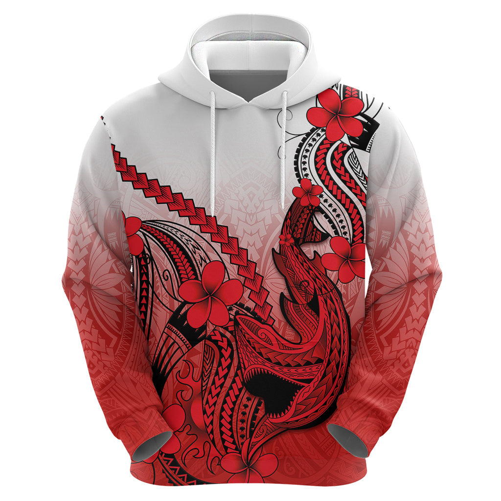 Hawaii Hoodie Polynesian Shark Tattoo With Plumeria Red Gradient LT14