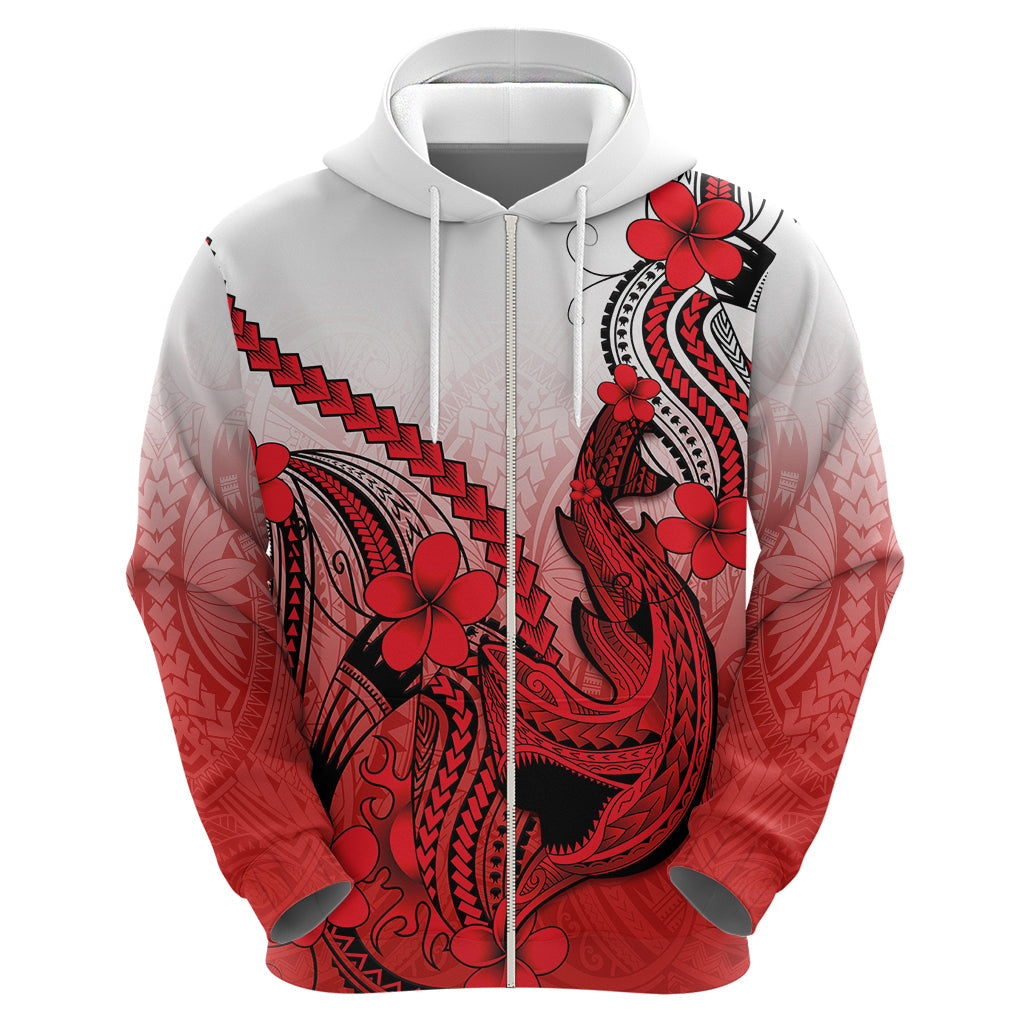 Hawaii Hoodie Polynesian Shark Tattoo With Plumeria Red Gradient LT14