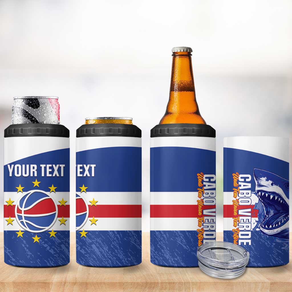 Afro Basketball Custom Cape Verde 4 in 1 Can Cooler Tumbler Come On Blue Sharks LT14