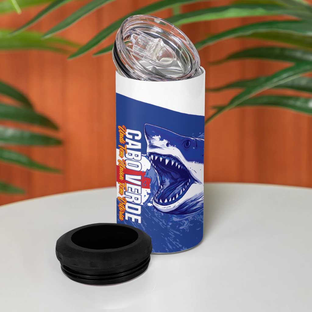 Afro Basketball Custom Cape Verde 4 in 1 Can Cooler Tumbler Come On Blue Sharks LT14