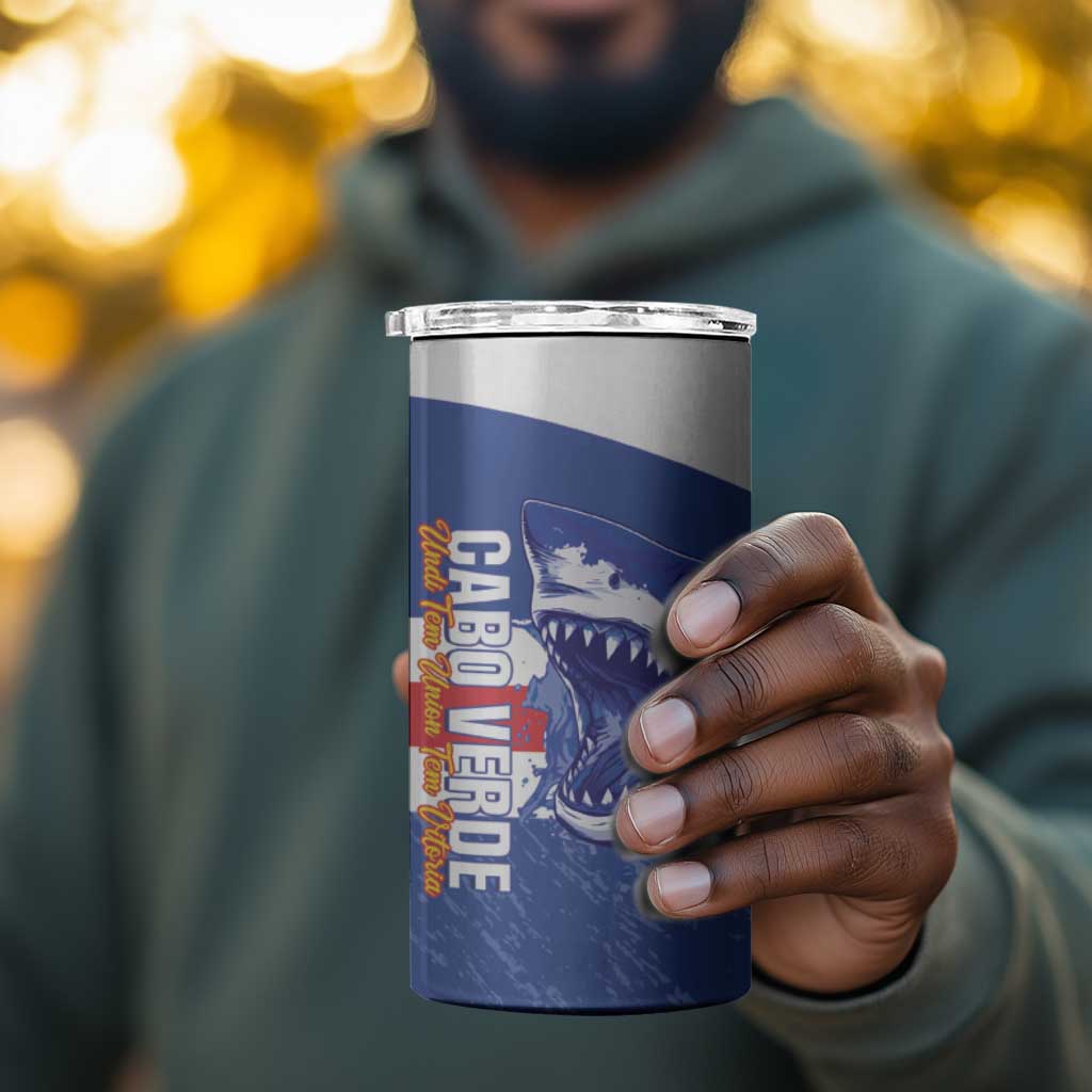 Afro Basketball Custom Cape Verde 4 in 1 Can Cooler Tumbler Come On Blue Sharks LT14