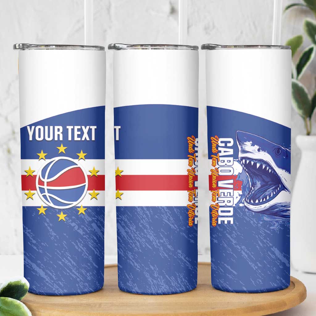 Afro Basketball Custom Cape Verde Skinny Tumbler Come On Blue Sharks LT14