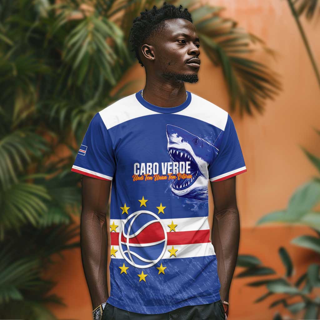 Afro Basketball Custom Cape Verde T shirt Come On Blue Sharks LT14