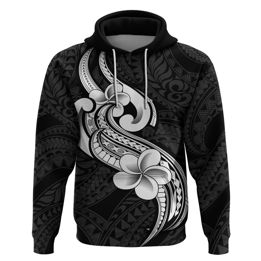 Polynesia Hoodie Plumeria With Tribal Pattern Black Vibes LT14