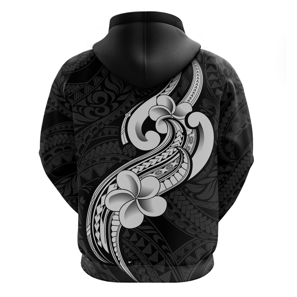 Polynesia Hoodie Plumeria With Tribal Pattern Black Vibes LT14