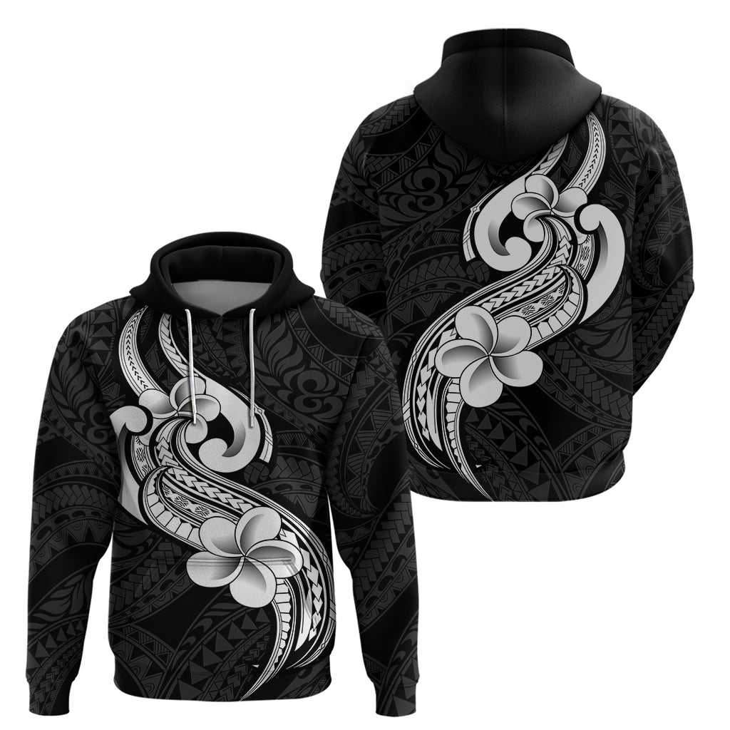 Polynesia Hoodie Plumeria With Tribal Pattern Black Vibes LT14