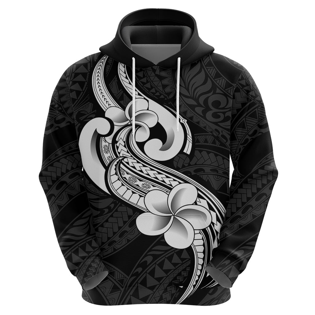 Polynesia Hoodie Plumeria With Tribal Pattern Black Vibes LT14