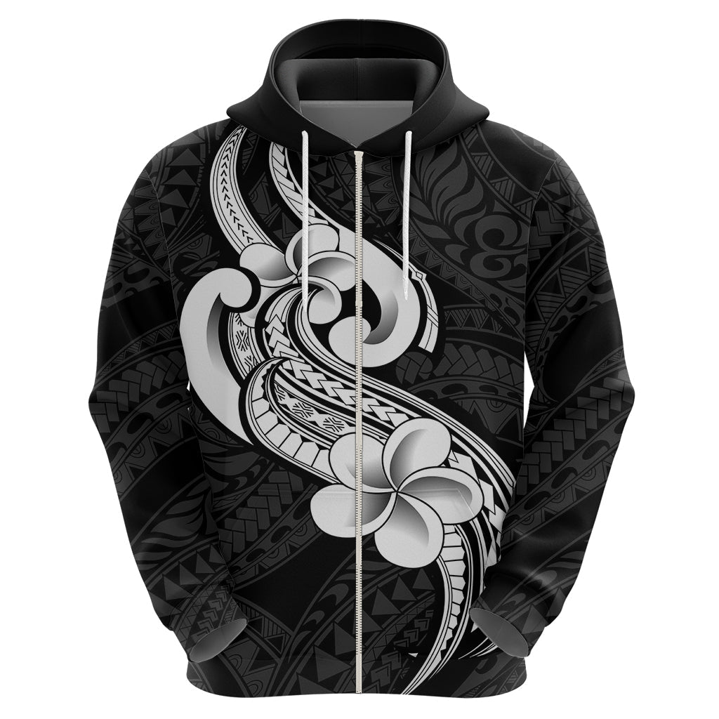 Polynesia Hoodie Plumeria With Tribal Pattern Black Vibes LT14