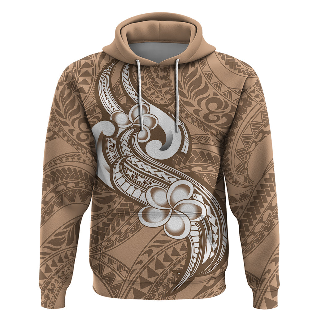 Polynesia Hoodie Plumeria With Tribal Pattern Brown Pastel Vibes LT14