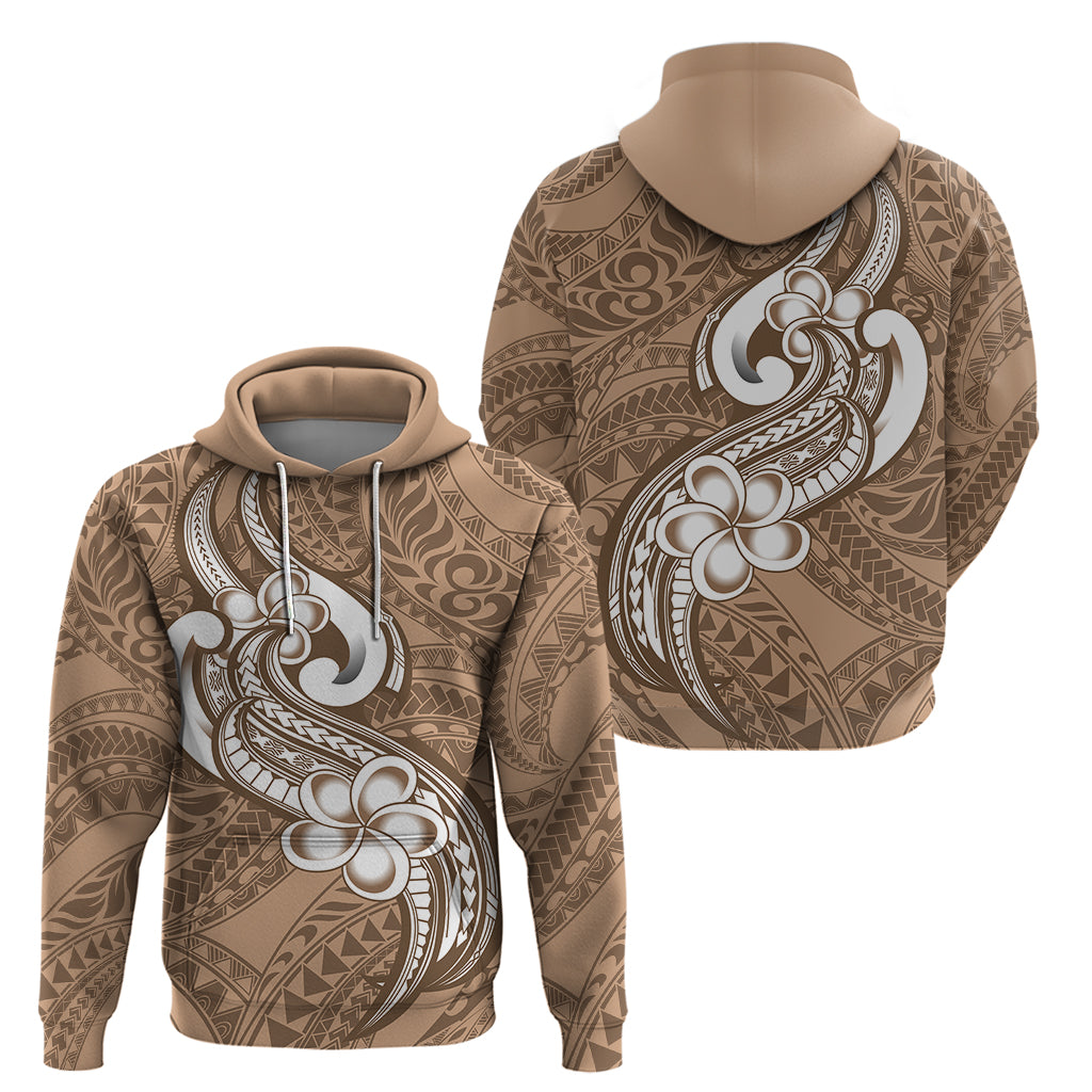 Polynesia Hoodie Plumeria With Tribal Pattern Brown Pastel Vibes LT14