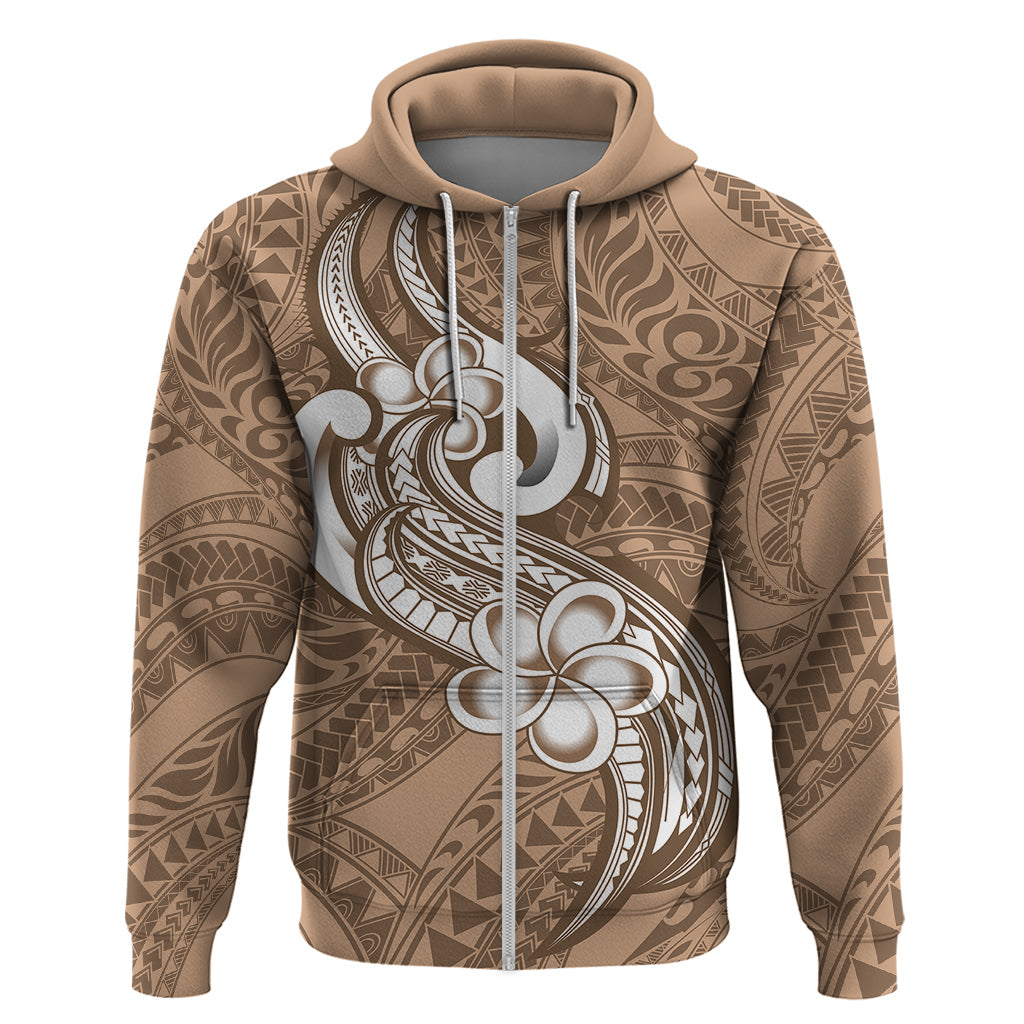 Polynesia Hoodie Plumeria With Tribal Pattern Brown Pastel Vibes LT14