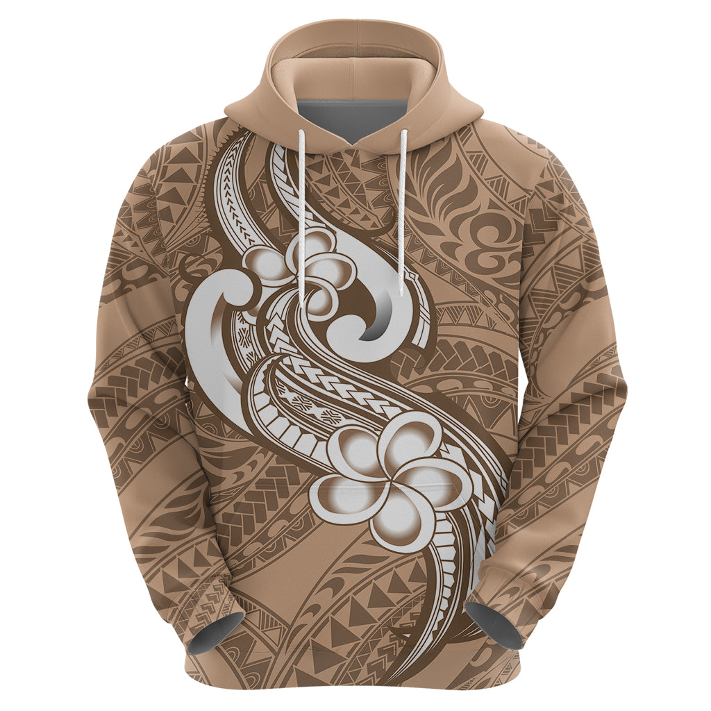 Polynesia Hoodie Plumeria With Tribal Pattern Brown Pastel Vibes LT14